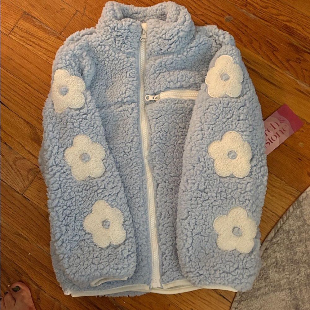 Kids Blue Floral Sherpa Jacket